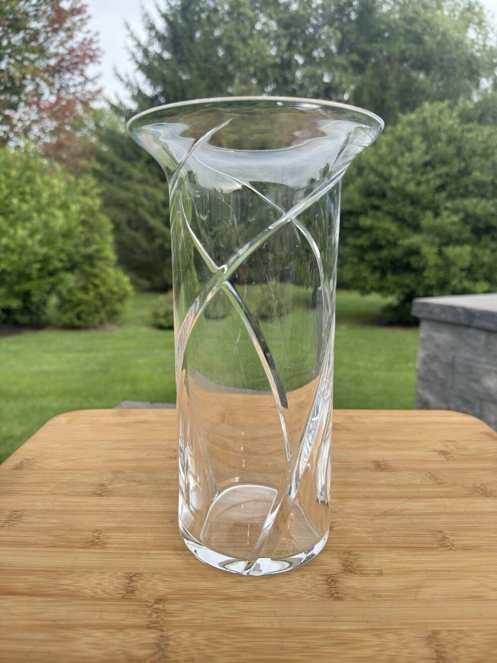 Tiffany & Co. Crystal Swirl Cut Flared Vase – 10” Signed